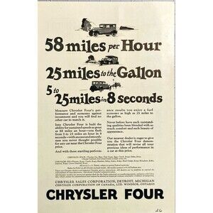 Chrysler Four Touring Car "Performance and Economy" Vintage Print Ad 1926